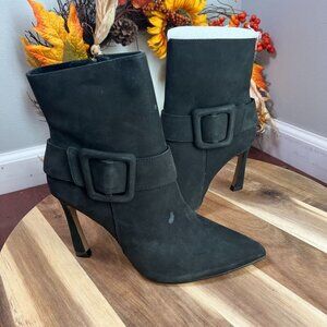 Cecelia New York PILLAR Black Buckle Ankle Boots Pointed Toe Stiletto Heel 6.5M